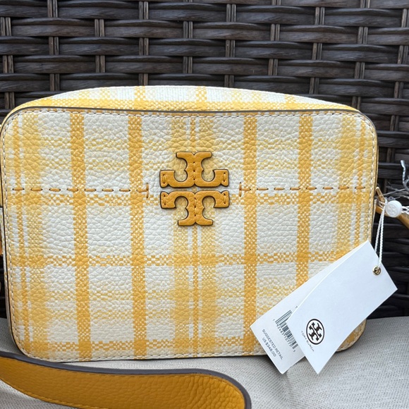 NWT Tory Burch McGraw Yellow Plaid Leather Crossbody Bag - Picture 4 of 13